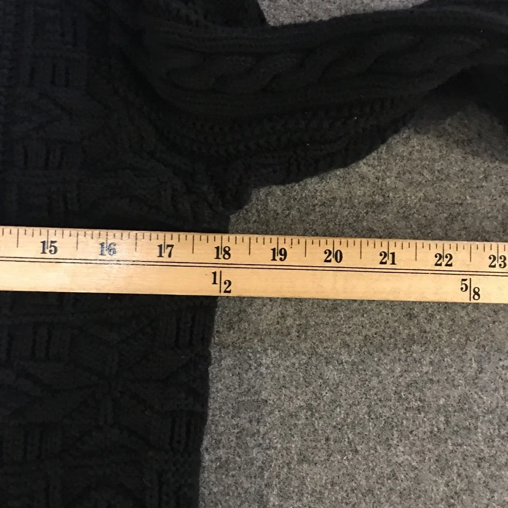 LL Bean Cardigan Sweater Womens S Black Vintage Heavyweight Wood Button Cable